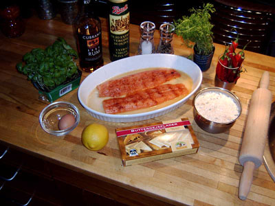 Salmon or trout baked in puff pastry