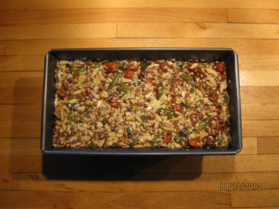 Stone Age bread in a new 1 liter baking tin. Unbaked