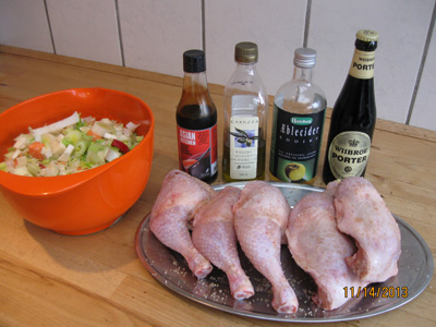 Chicken legs braised in Porter