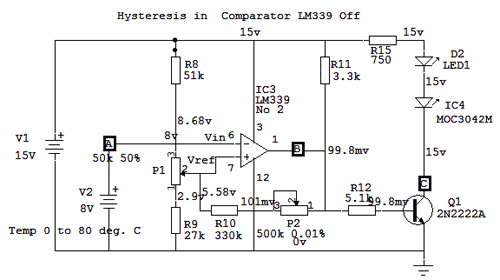 Hysteresis in Comparator LM339 Off