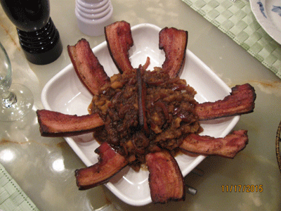 Dejligt bleflsk med rdlg og hjemmelavet bacon for 2 personer