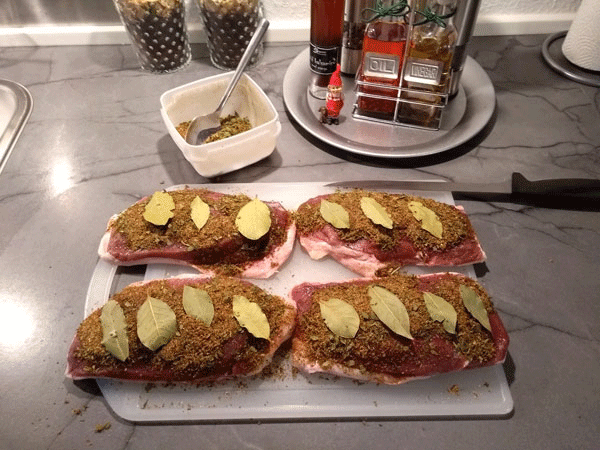 Seasoned duck breast ready for vacuuming and then smoking