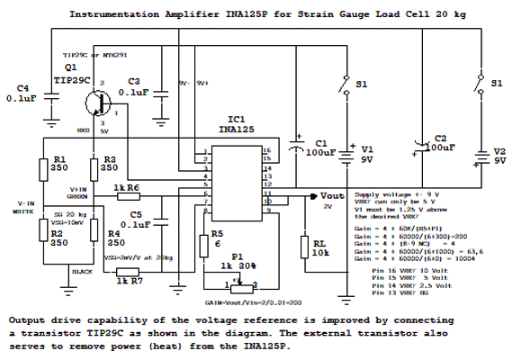 Instrumentation Amplifier INA125P for Strain Gauge Load Cell