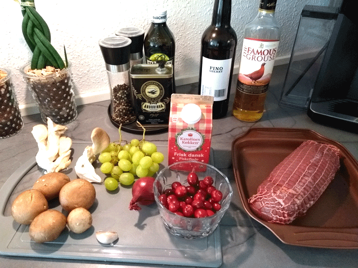 Ingredients for Red deer club in nets and Red deer club in net with Waldorf salad