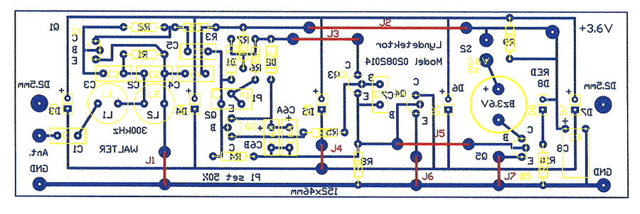 Print layout for Top Layer Rd, Top Overlay Gul og Bottom Overlay Bl