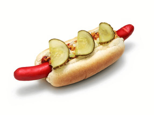En lkker Hot Dog med alt tilbehr