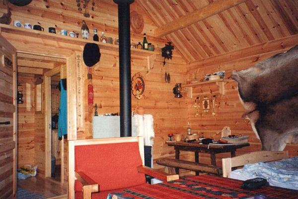 The living room in the cozy newly restored ster cottage by the mountain lake