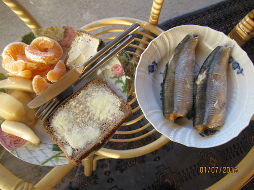 Cooked salt herring for breakfast or lunch  la Langeland