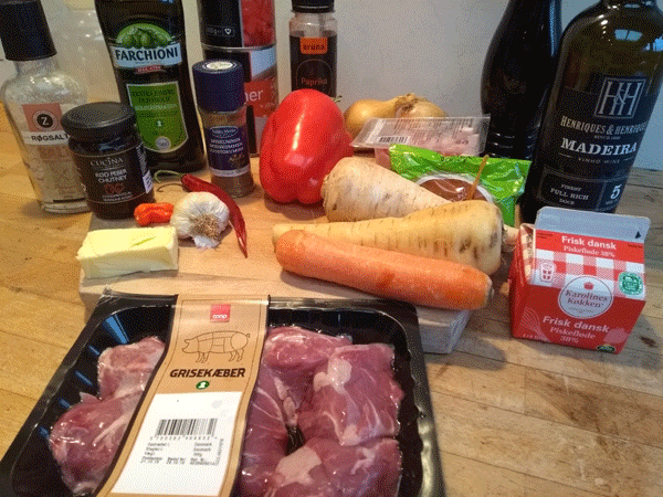 Ingredients for pork jaws braised in Madeira with mashed potatoes