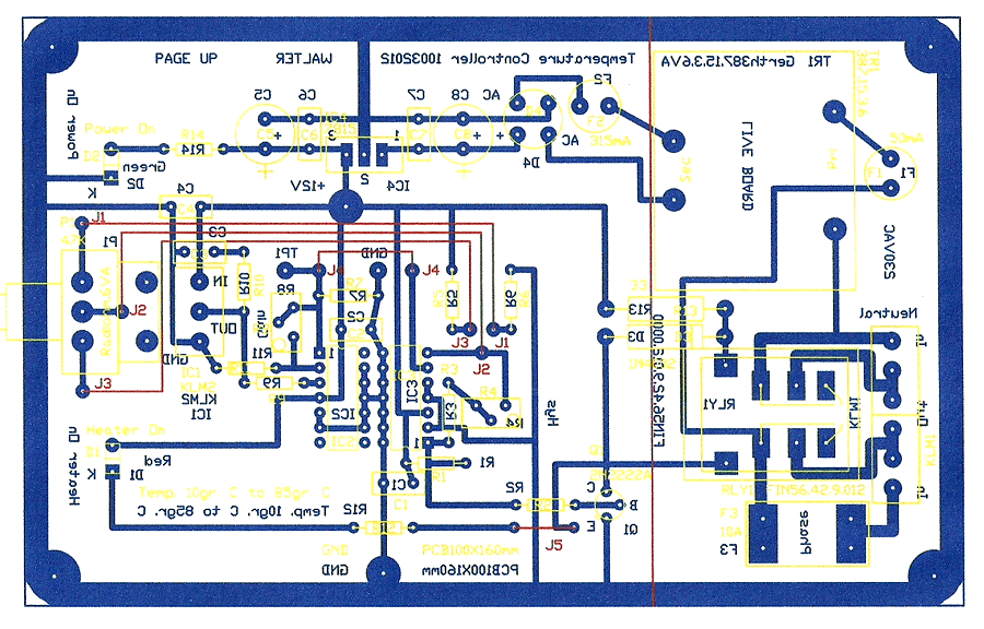 PCB komponent lay-out for 2-pol rel