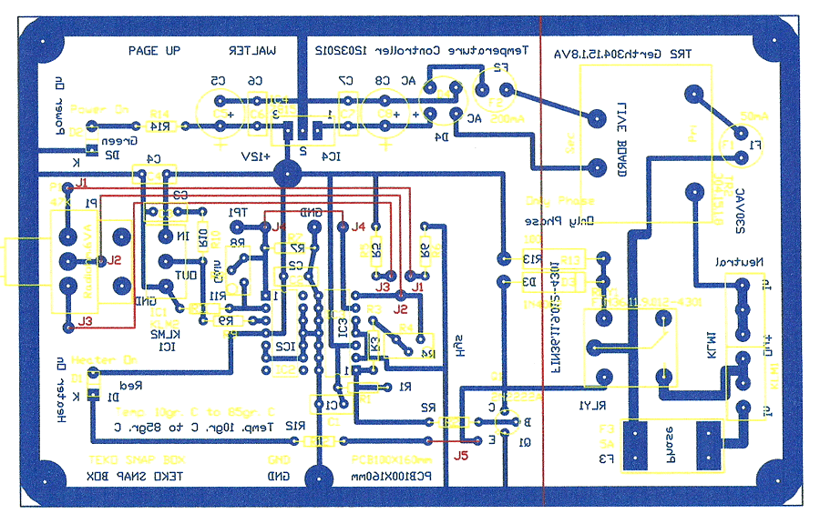 PCB komponent lay-out for 1-pol rel