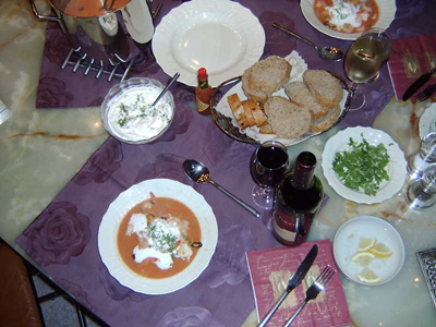 Fish soup with tiger prawns and lobster tails