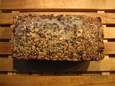 Stone Age bread in a new 1 liter baking tin. Baked