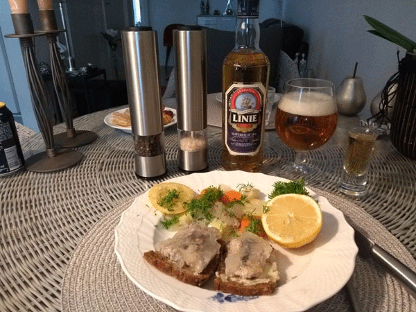 A lunch plate with 1 pc. eel in jelly on two halves of rye bread