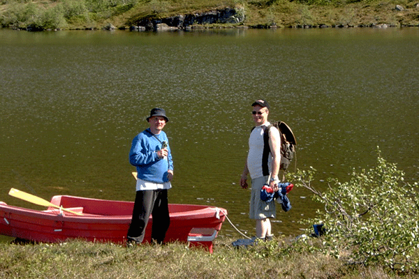 Your own boat belongs to the ster cottage. Jan and Terje are ready to row out. The living room in the cozy new restored ster cottage by the mountain lake