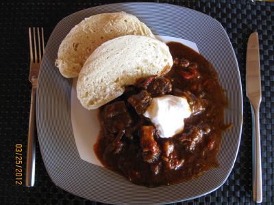 Homemade Bhmische Goulash with bread dumplings