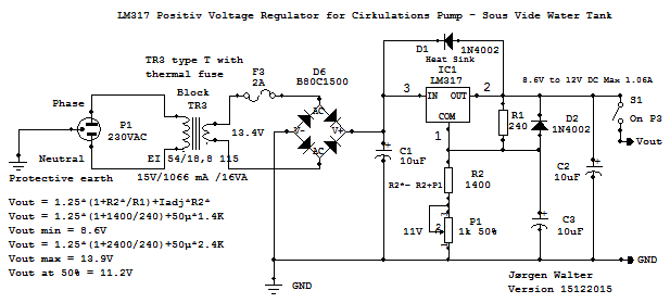 LM317 Positiv Voltage Regulator for Cirkulations Pump