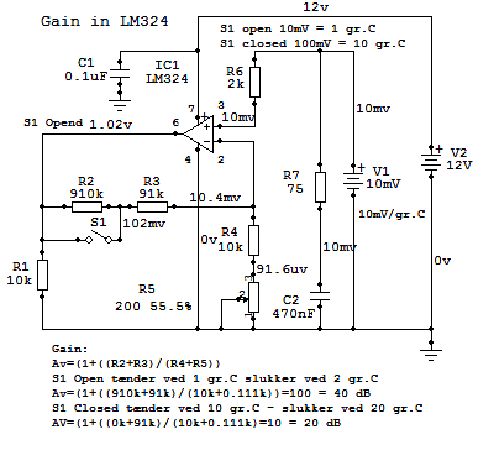 Forstrkerdel LM324 med to omrder