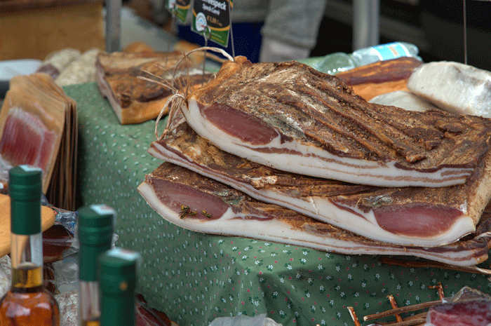 Ready-made Pancetta Italian Bacon with a single cold smoke